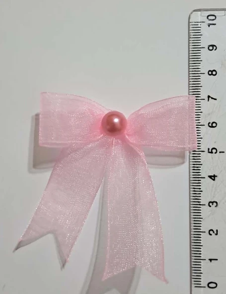 Pratikbox Fiyonk / Tül 2cm'lik / Hediyelik / Süsleme / Pembe Renk/Yarım İnci Boncuklu / 50 Adet - Resim 2