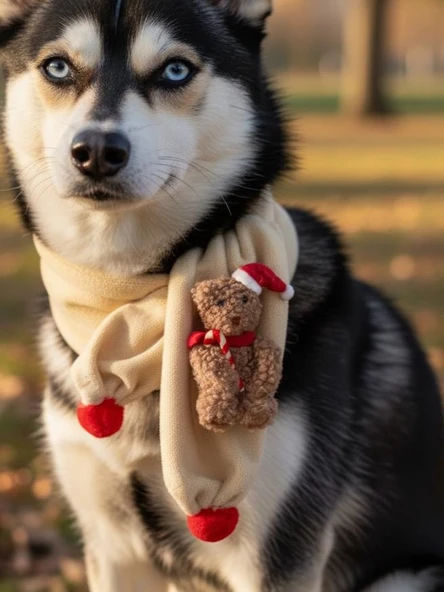 Teddy Santa Yılbaşı Köpek Atkısı | Polar Peluş Köpek Atkısı | Köpek Yılbaşı Aksesuarı | Orta ve Büyük Irklar İçin - Resim 5