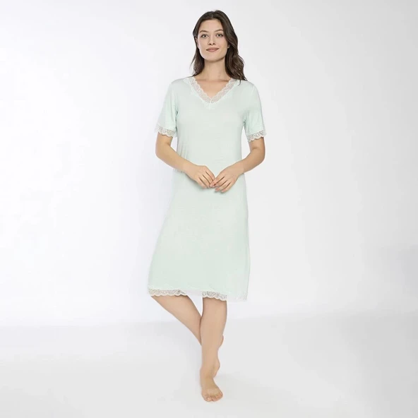 Confeo C840-706 Kadın Viskon Dantelli Kısakol Gecelik - Resim 7