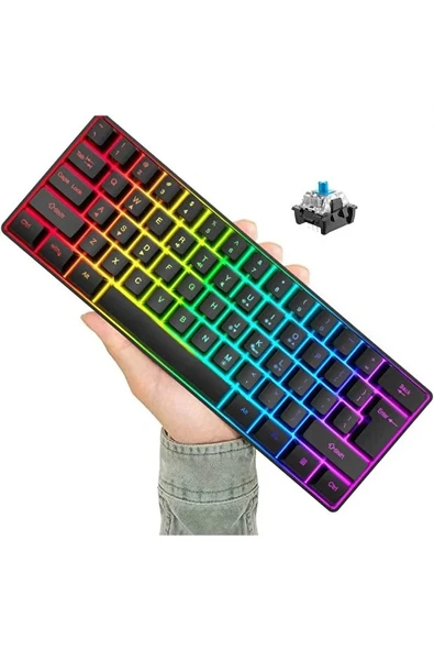 Blue Switch Mini Rgb Oyun Klavyesi Gaming Mekanik 62 Tuşlu 18 Rgb Led Usb Type-c Kablo - Resim 9