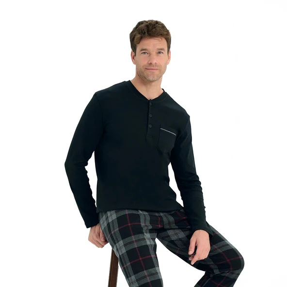 Over Sleep 2233 Erkek Kışlık Interlok Pijama Takım ürün görseli 1