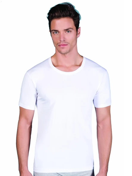 Berrak 1002 Erkek %100 Pamuk Kısa Kol Bisiklet Fanila 6lı Paket Beyaz XL - Resim 2