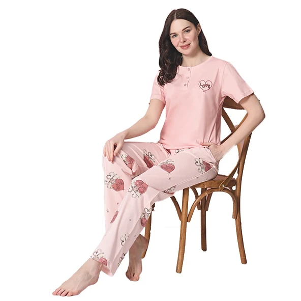 Over Sleep 1946 Kadın Kısa Kol Süprem Yazlık Pijama Takım ürün görseli 1