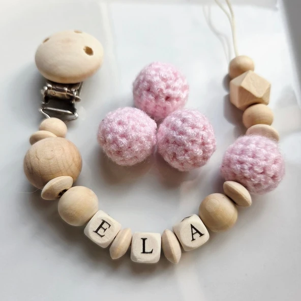 Hellemyst Kısa Isimlere Özel Pembe Bebek Emzik Zinciri Askısı ürün görseli 1