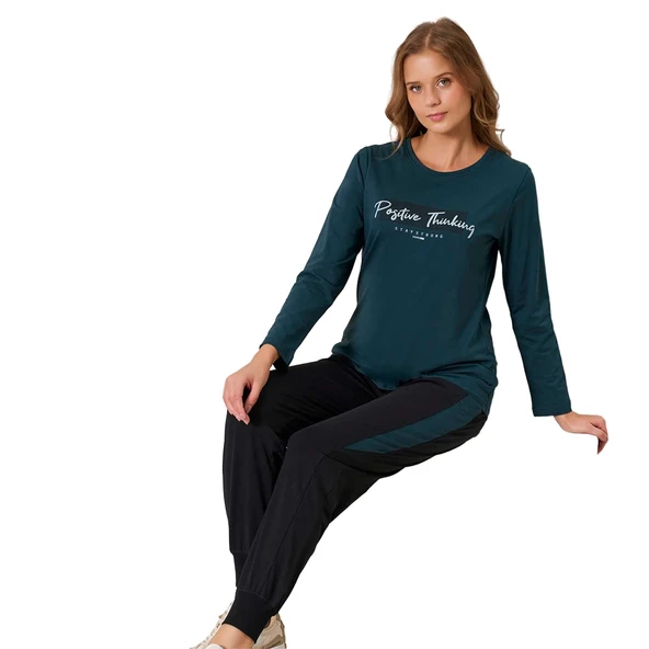 Over Sleep 3199 Kadın Kışlık Süprem Yuvarlak Yaka Eşli Pijama Takımı ürün görseli 1