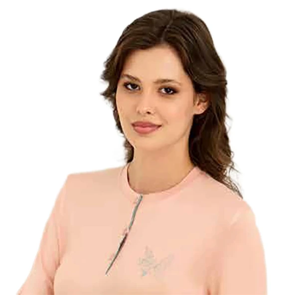 Rozalinda 3923 Kadın Kışlık Ön Üç Düğmeli O-Yaka Büyük Beden Pijama Takım - Resim 2