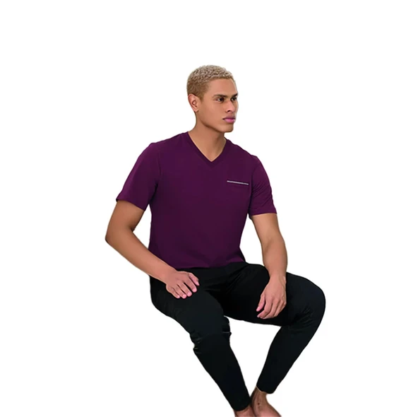 Elitepoint 1514 Erkek Kısa Kol Uzun Alt Yazlık Pijama Takımı - Resim 4