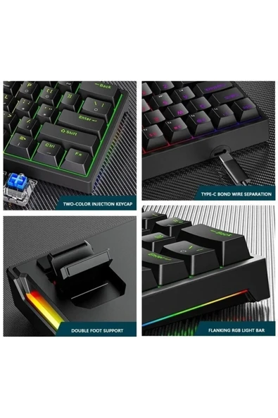 Blue Switch Mini Rgb Oyun Klavyesi Gaming Mekanik 62 Tuşlu 18 Rgb Led Usb Type-c Kablo - Resim 5