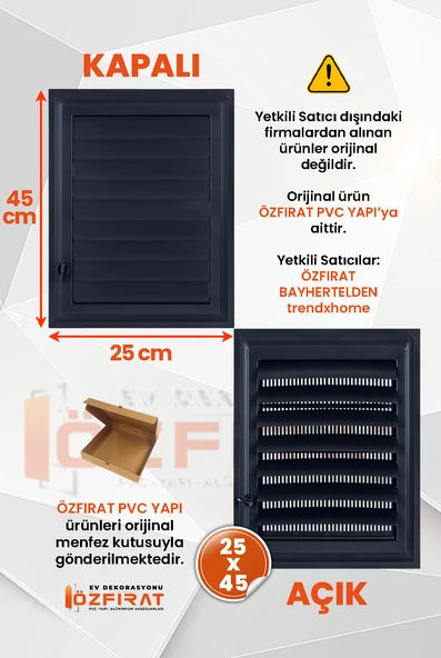 Menfez 25x45 CM / Banyo, Tuvalet - WC Havalandırma Menfezi / Plastik / Antrasit ürün görseli 1