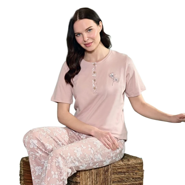 Over Sleep 1813 Kadın Uzun Kol Süprem Büyük Beden Pijama Takım ürün görseli 1