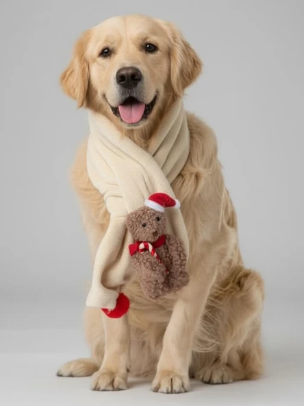 Teddy Santa Yılbaşı Köpek Atkısı | Polar Peluş Köpek Atkısı | Köpek Yılbaşı Aksesuarı | Orta ve Büyük Irklar İçin - Resim 7