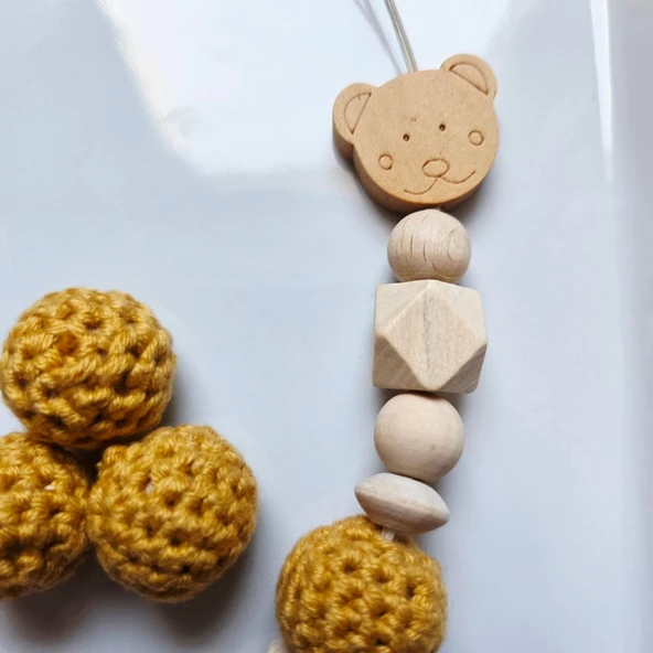 Hellemyst Ayıcıklı Hardal Isimli Bebek Emzik Zinciri Askısı - Resim 2