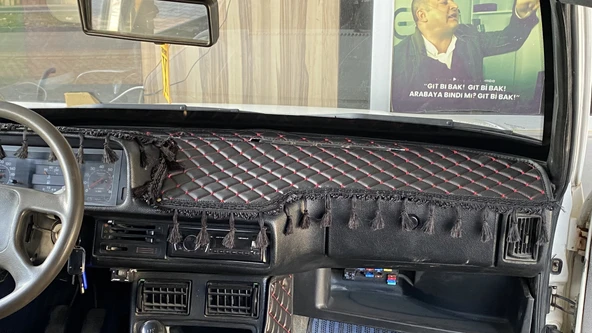 Tofaş Torpido Örtüsü & Konsol Kumaşı Kırmızı siyah Püsküllü - Resim 4