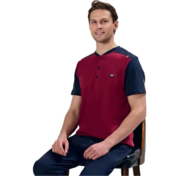 Over Sleep 1713 Erkek Kısa Kol Uzun Alt Yazlık Pijama Takım ürün görseli 1