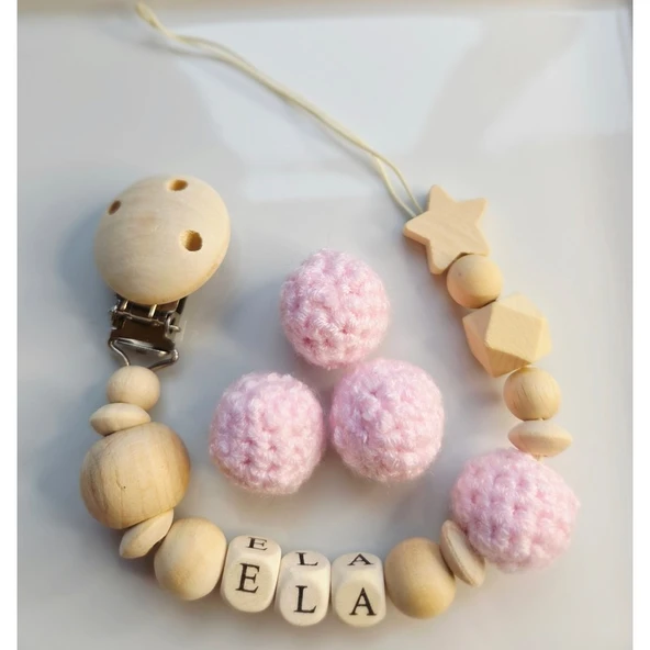 Hellemyst Yıldızlı Pembe Isimli Bebek Emzik Zinciri Askısı ürün görseli 1