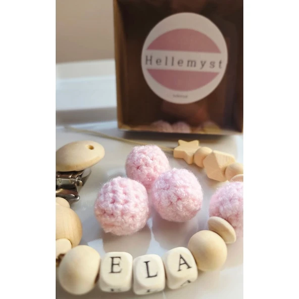 Hellemyst Yıldızlı Pembe Isimli Bebek Emzik Zinciri Askısı - Resim 2