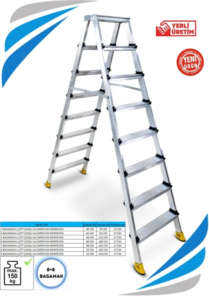 SÖZBİR 9+9 BASAMAK ÇİFT ÇIKIŞLI GOLD ALÜMİNYUM MERDİVEN ürün görseli 1