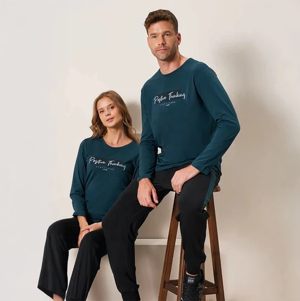 Over Sleep 3199 Kadın Kışlık Süprem Yuvarlak Yaka Eşli Pijama Takımı - Resim 2