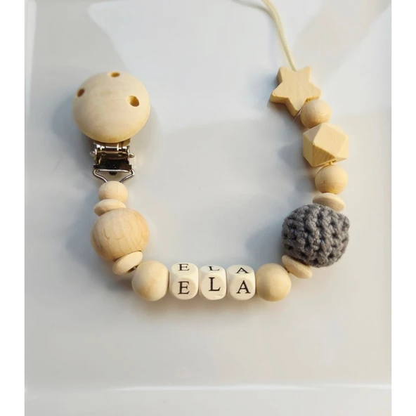 Hellemyst Yıldızlı Gri Isimli Bebek Emzik Zinciri Askısı ürün görseli 1