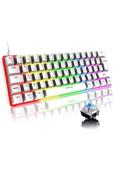 Blue Switch Mini Rgb Oyun Klavyesi Gaming Mekanik 62 Tuşlu 18 Rgb Led Usb Type-c Kablo - Resim 3