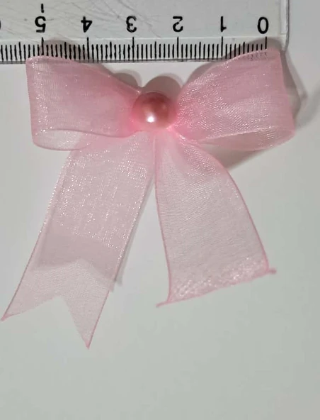Pratikbox Fiyonk / Tül 2cm'lik / Hediyelik / Süsleme / Pembe Renk/Yarım İnci Boncuklu / 50 Adet - Resim 3