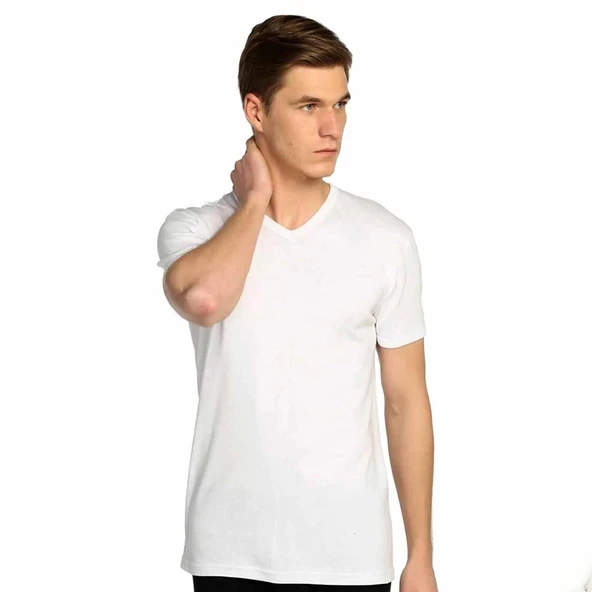 Tutku 107 Penye Erkek V-Yaka Fanila Beyaz XXXL 6lı Paket - Resim 2