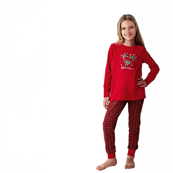 Arnetta AR3514G Anne Kız New Year Kışlık İkili Pijama Takım (Kız Garson Boy) ürün görseli