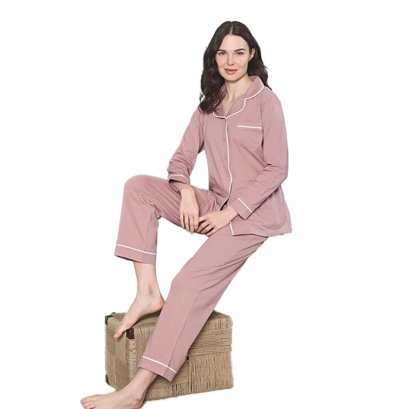 Over Sleep 1938 Kadın Yazlık Uzun Kol Modal Dört Mevsim Pijama Takım ürün görseli 1