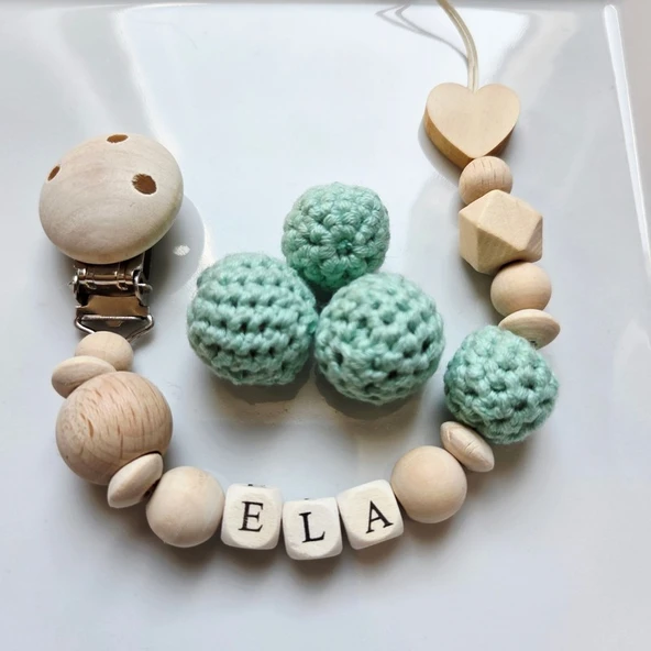 Hellemyst Kalpli Su Yeşili Isimli Bebek Emzik Zinciri Askısı ürün görseli 1