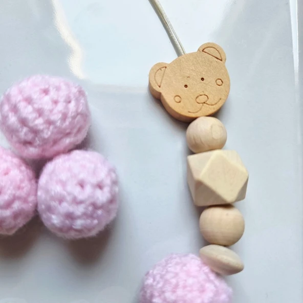 Hellemyst Ayıcıklı Pembe Isimli Bebek Emzik Zinciri Askısı - Resim 2