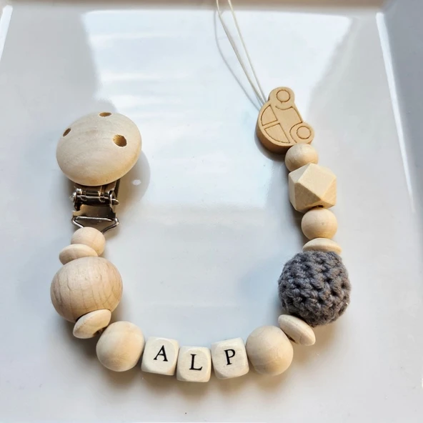 Hellemyst Arabalı Gri Isimli Bebek Emzik Zinciri Askısı ürün görseli 1