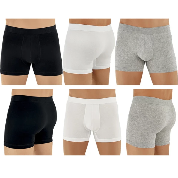 Şahinler E031 Erkek Likralı Boxer Külot 2Beyaz-2Siyah-2Gri M ürün görseli 1