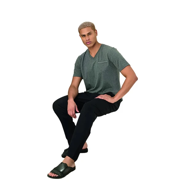 Elitepoint 1514 Erkek Kısa Kol Uzun Alt Yazlık Pijama Takımı - Resim 2