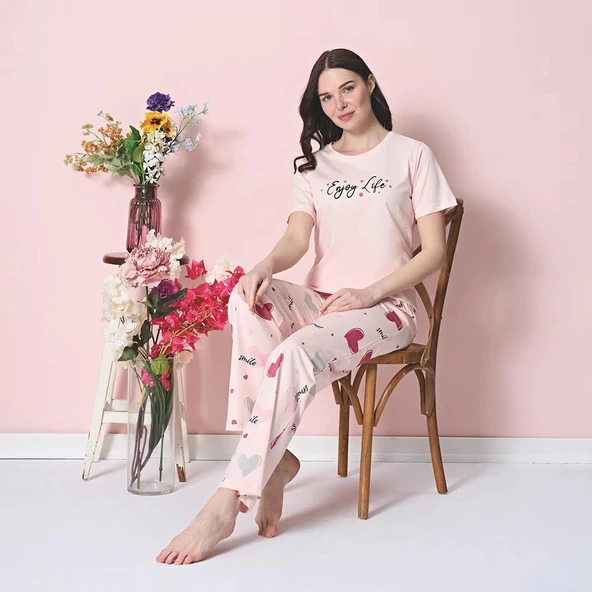 Over Sleep 1851 Kadın Kısa Kol Süprem Yazlık Pijama Takım ürün görseli 1