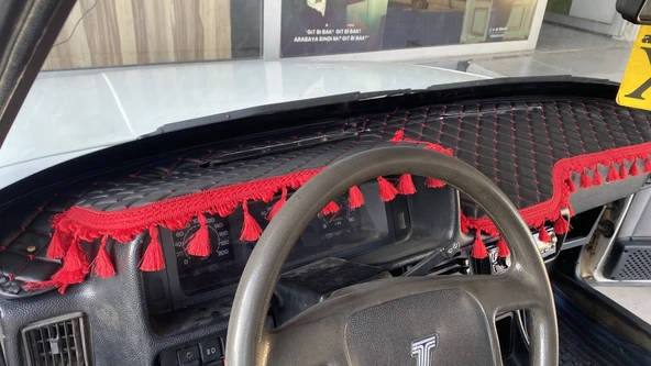 Tofaş Torpido Örtüsü & Konsol Kumaşı Kırmızı Püsküllü - Resim 5