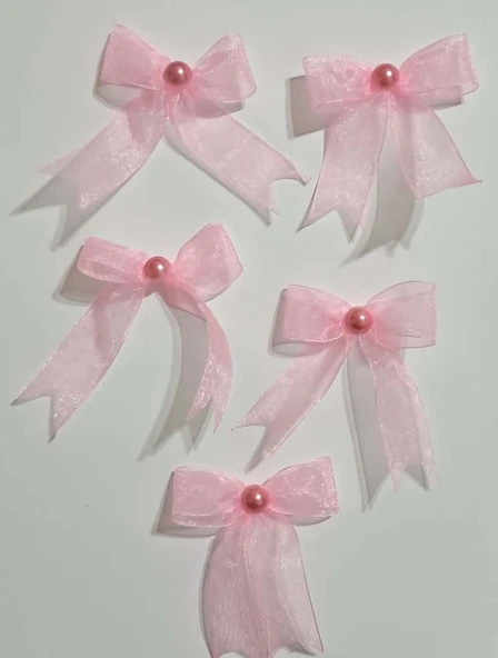 Pratikbox Fiyonk / Tül 2cm'lik / Hediyelik / Süsleme / Pembe Renk/Yarım İnci Boncuklu / 50 Adet - Resim 4