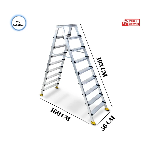 SÖZBİR 9+9 BASAMAK ÇİFT ÇIKIŞLI GOLD ALÜMİNYUM MERDİVEN - Resim 2