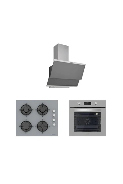 Silverline Gri Cam Ankastre Set 5 Yıl Garanti (3420 Classy 60 Gri+cs5349s01+bo6502s02) ürün görseli 1