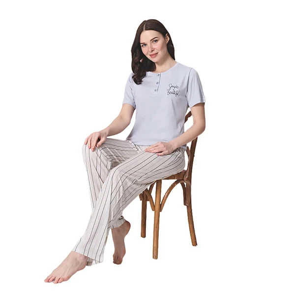 Over Sleep 1867 Kadın Kısa Kol Uzun Alt Modal Yazlık Pijama Takım ürün görseli 1