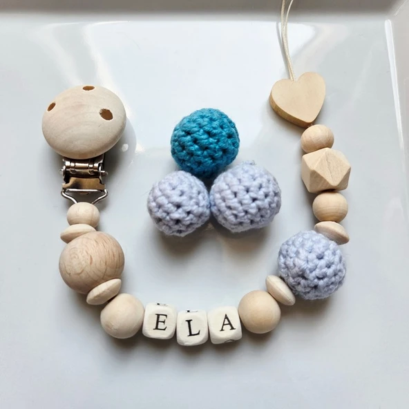 Hellemyst Kalpli Mavi Isimli Bebek Emzik Zinciri Askısı ürün görseli 1