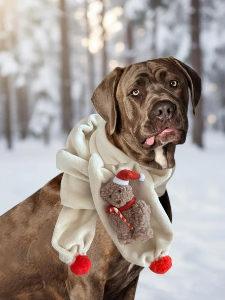 Teddy Santa Yılbaşı Köpek Atkısı | Polar Peluş Köpek Atkısı | Köpek Yılbaşı Aksesuarı | Orta ve Büyük Irklar İçin - Resim 6
