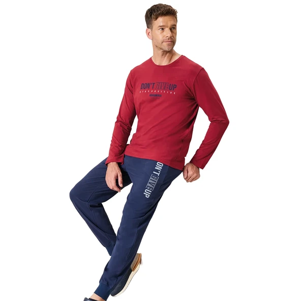 Over Sleep 2198 Erkek Kışlık Eşli Süprem (Pamuk) Yuvarlak Yaka Pijama Takım ürün görseli