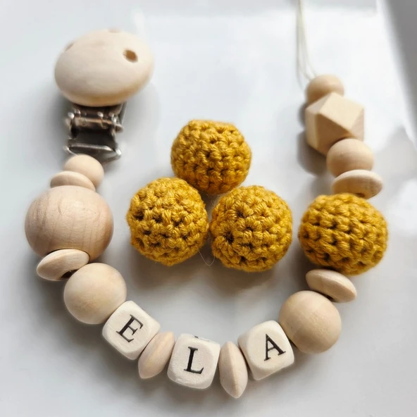 Hellemyst Kısa Isimlere Özel Hardal Sarısı Bebek Emzik Zinciri Askısı ürün görseli 1