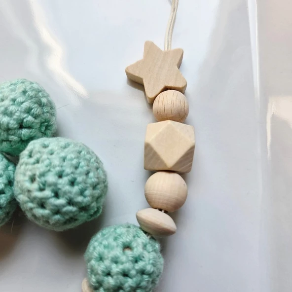 Hellemyst Yıldızlı Su Yeşili Isimli Bebek Emzik Zinciri Askısı - Resim 2