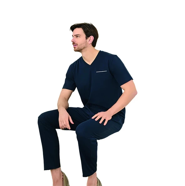 Elitepoint 1514 Erkek Kısa Kol Uzun Alt Yazlık Pijama Takımı - Resim 3