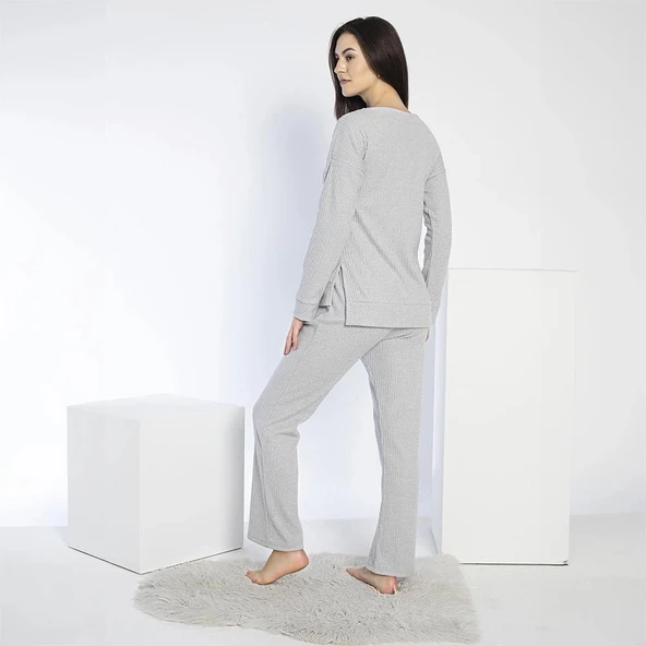 Confeo 840-641 Kadın Kışlık Fitilli Uzun Kol Pijama Takım - Resim 4