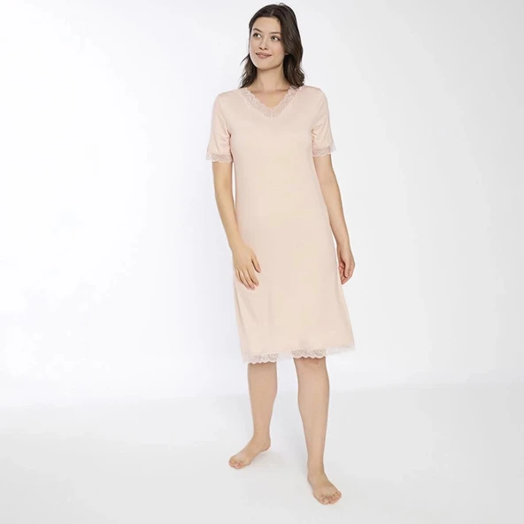 Confeo C840-706 Kadın Viskon Dantelli Kısakol Gecelik - Resim 2
