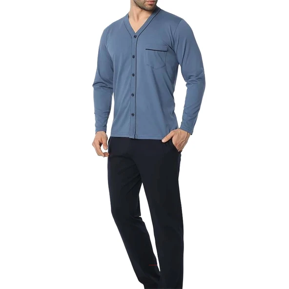 Astaş 12033 Erkek Önü Açık Uzunkol Pi̇jama Takım ürün görseli 1