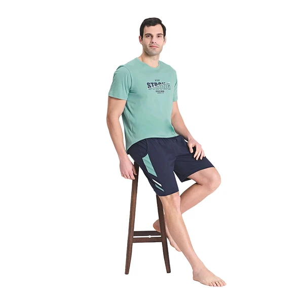 Over Sleep 1791 Erkek Yazlık Şortlu Kısa Kol Pijama Takım ürün görseli 1