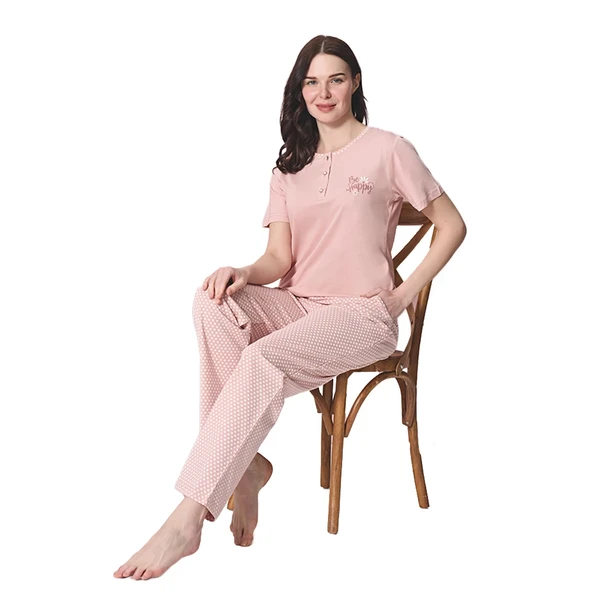 Over Sleep 1872 Kadın Kısa Kol Uzun Alt Yazlık Modal Pijama Takım ürün görseli 1